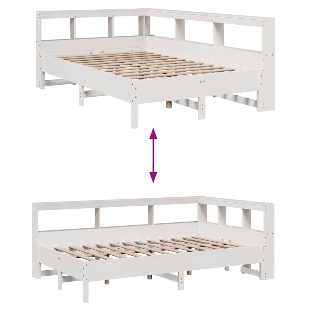 vidaXL Cama con estantería sin colchón madera maciza blanca 120x190 cm