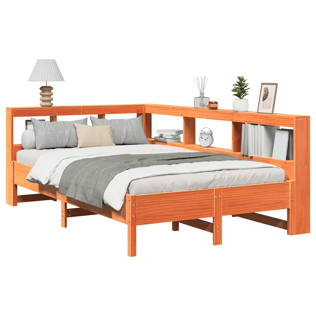 vidaXL Cama con estantería sin colchón madera maciza marrón 120x190 cm