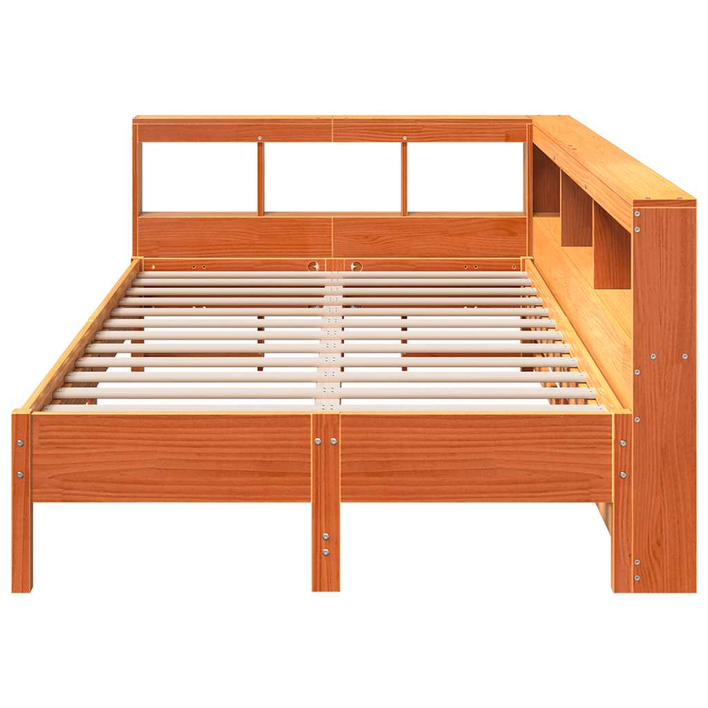 vidaXL Cama con estantería sin colchón madera maciza marrón 120x190 cm