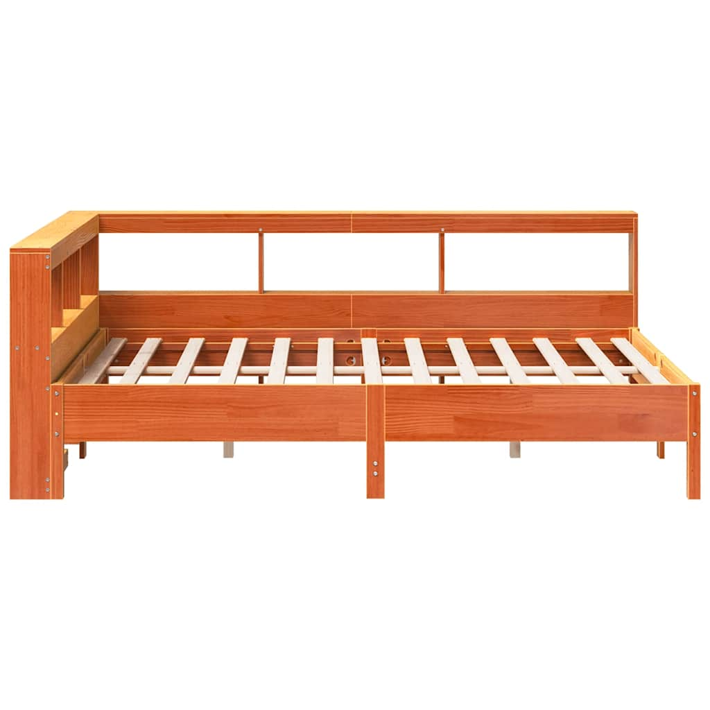 vidaXL Cama con estantería sin colchón madera maciza marrón 120x190 cm