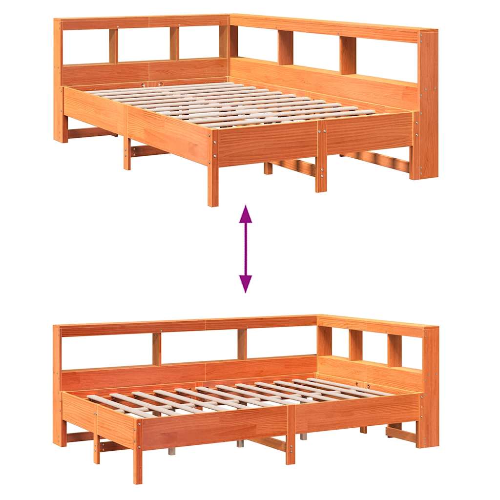 vidaXL Cama con estantería sin colchón madera maciza marrón 120x190 cm