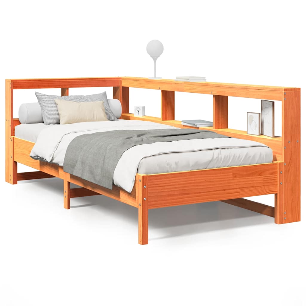 vidaXL Cama con estantería sin colchón madera maciza marrón 90x190 cm