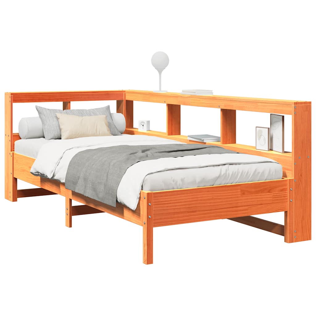 vidaXL Cama con estantería sin colchón madera maciza marrón 90x190 cm