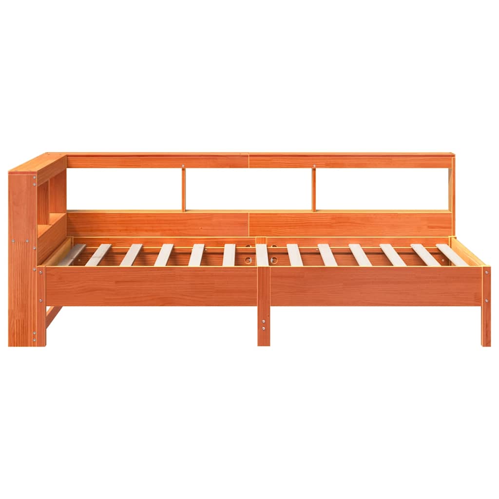 vidaXL Cama con estantería sin colchón madera maciza marrón 90x190 cm