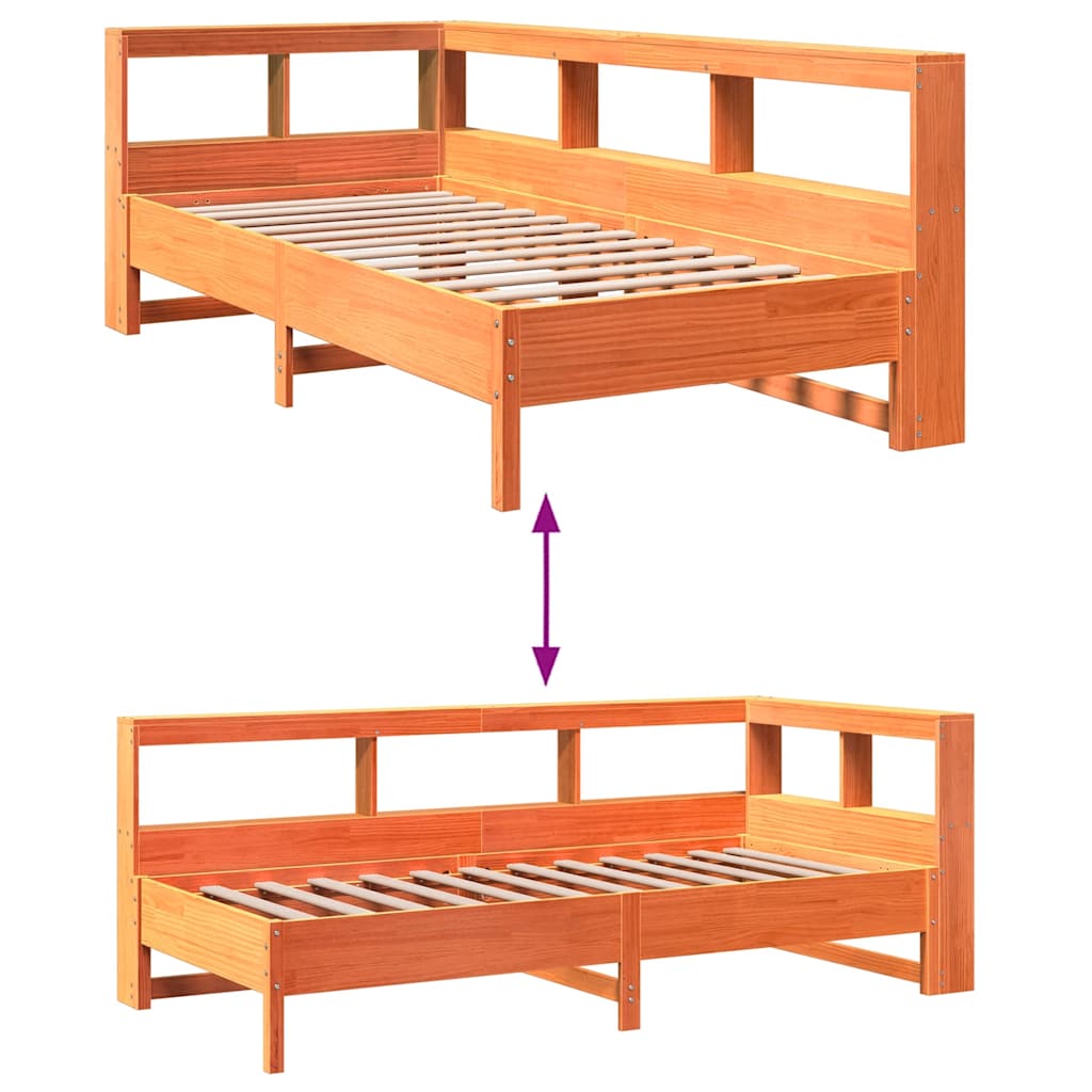 vidaXL Cama con estantería sin colchón madera maciza marrón 90x190 cm