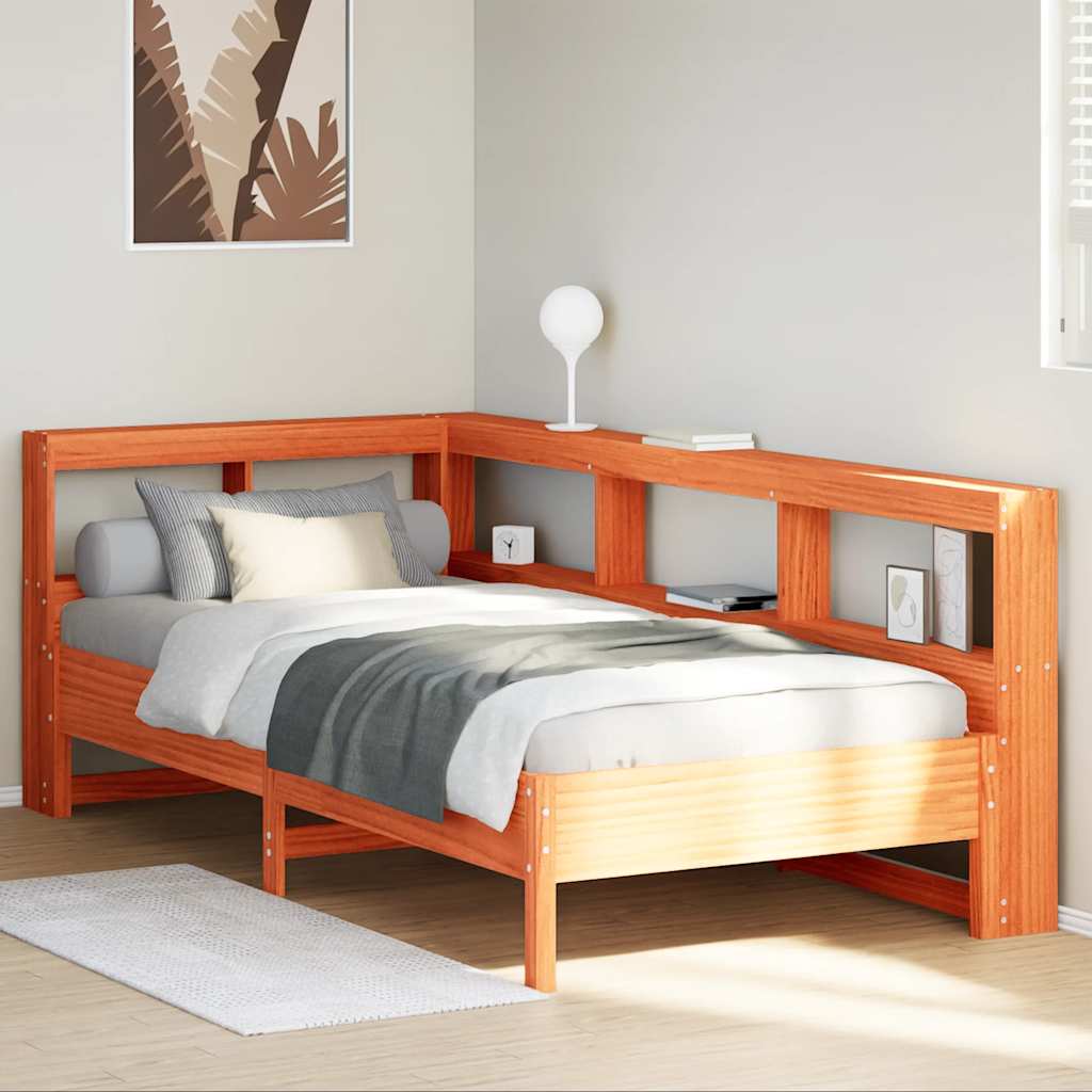 vidaXL Cama con estantería sin colchón madera maciza marrón 90x190 cm