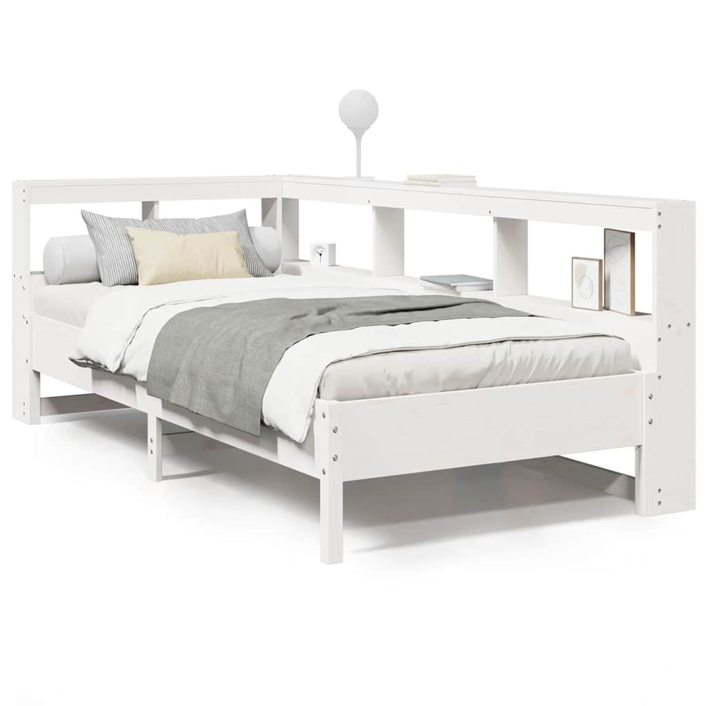 vidaXL Cama con estantería sin colchón madera maciza blanca 75x190 cm