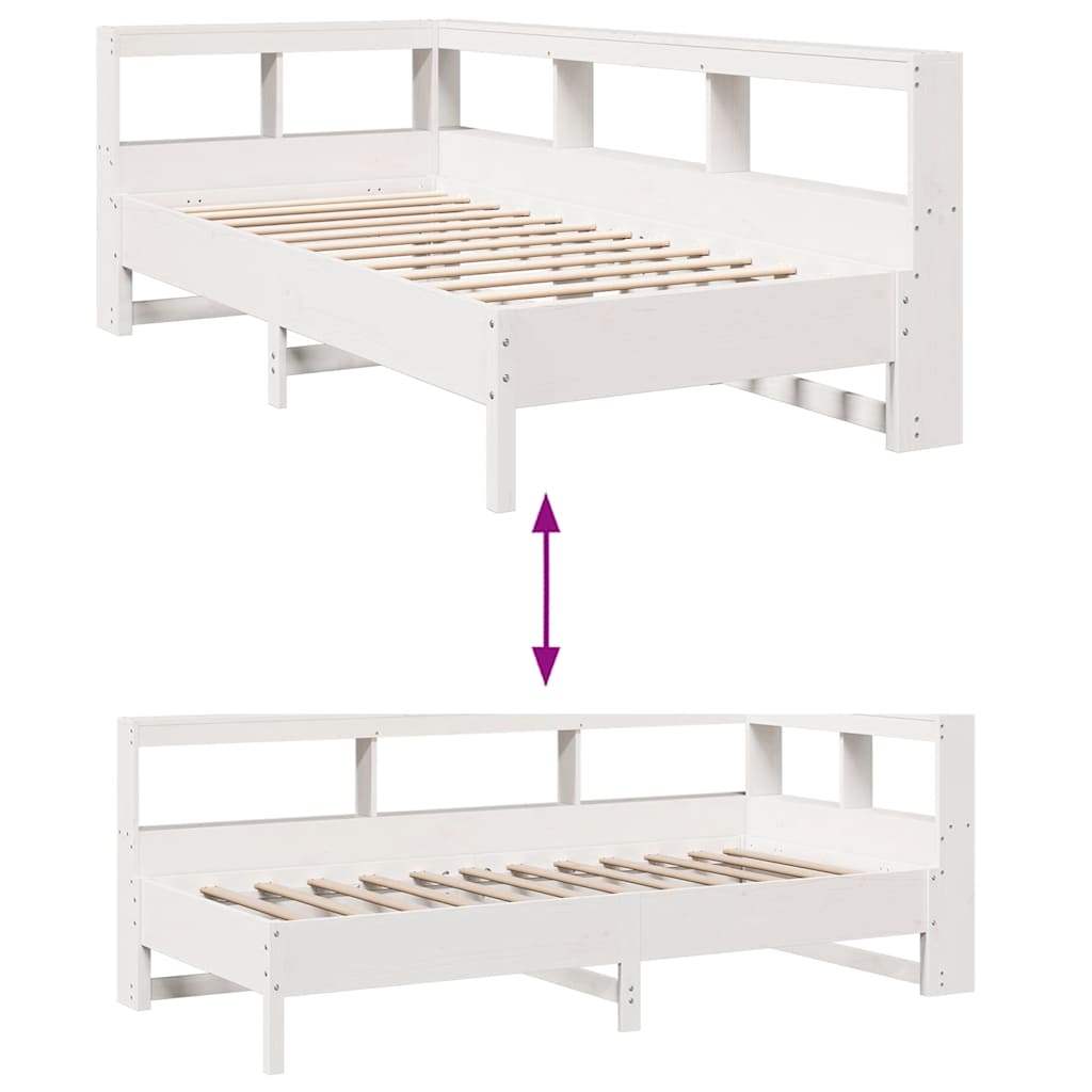 vidaXL Cama con estantería sin colchón madera maciza blanca 75x190 cm