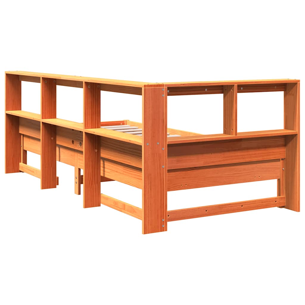 vidaXL Cama con estantería sin colchón madera maciza marrón 75x190 cm