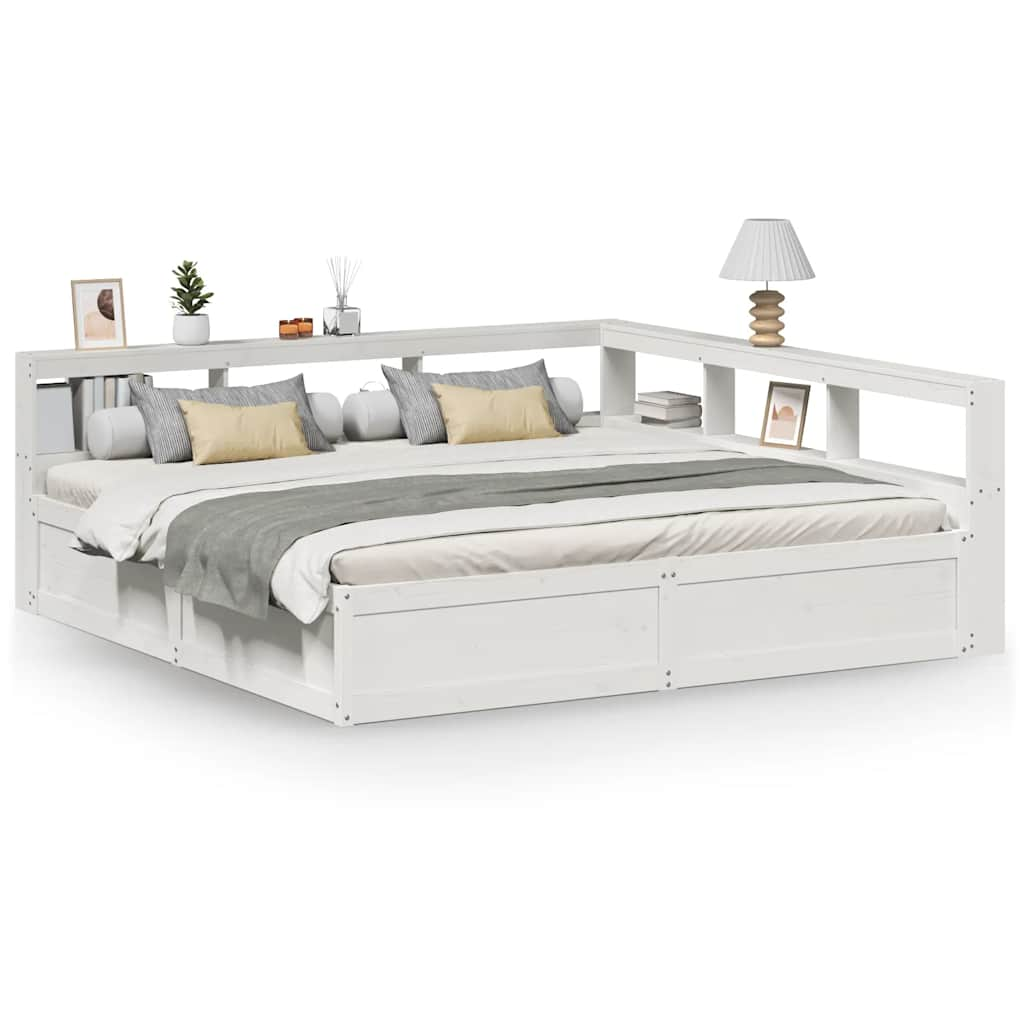 vidaXL Cama con estantería sin colchón madera maciza blanca 200x200 cm