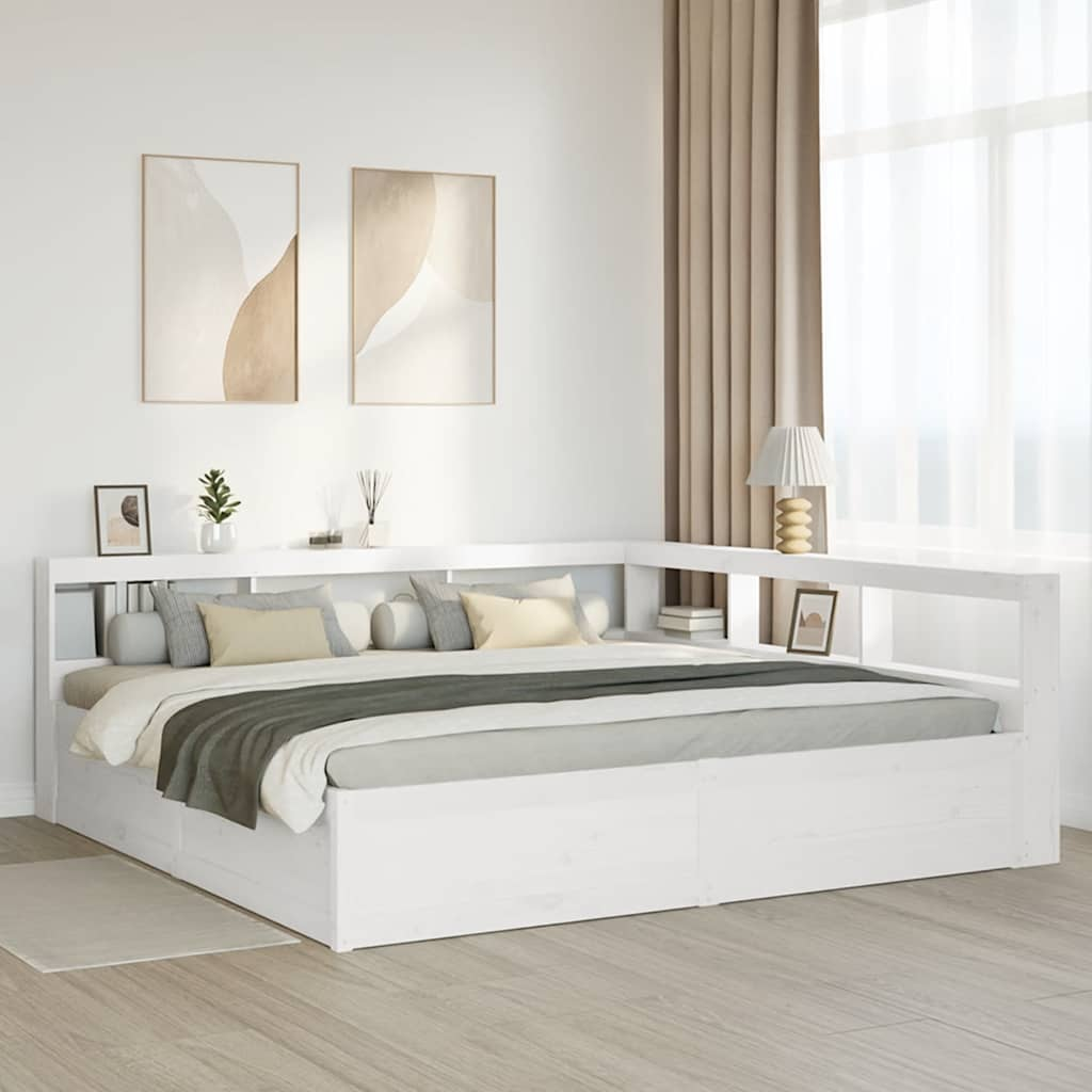 vidaXL Cama con estantería sin colchón madera maciza blanca 200x200 cm