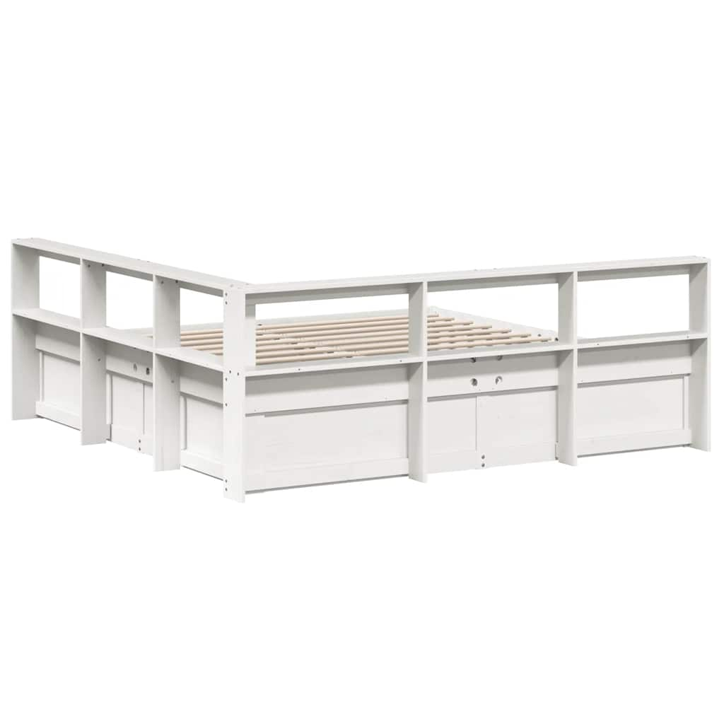 vidaXL Cama con estantería sin colchón madera maciza blanca 200x200 cm