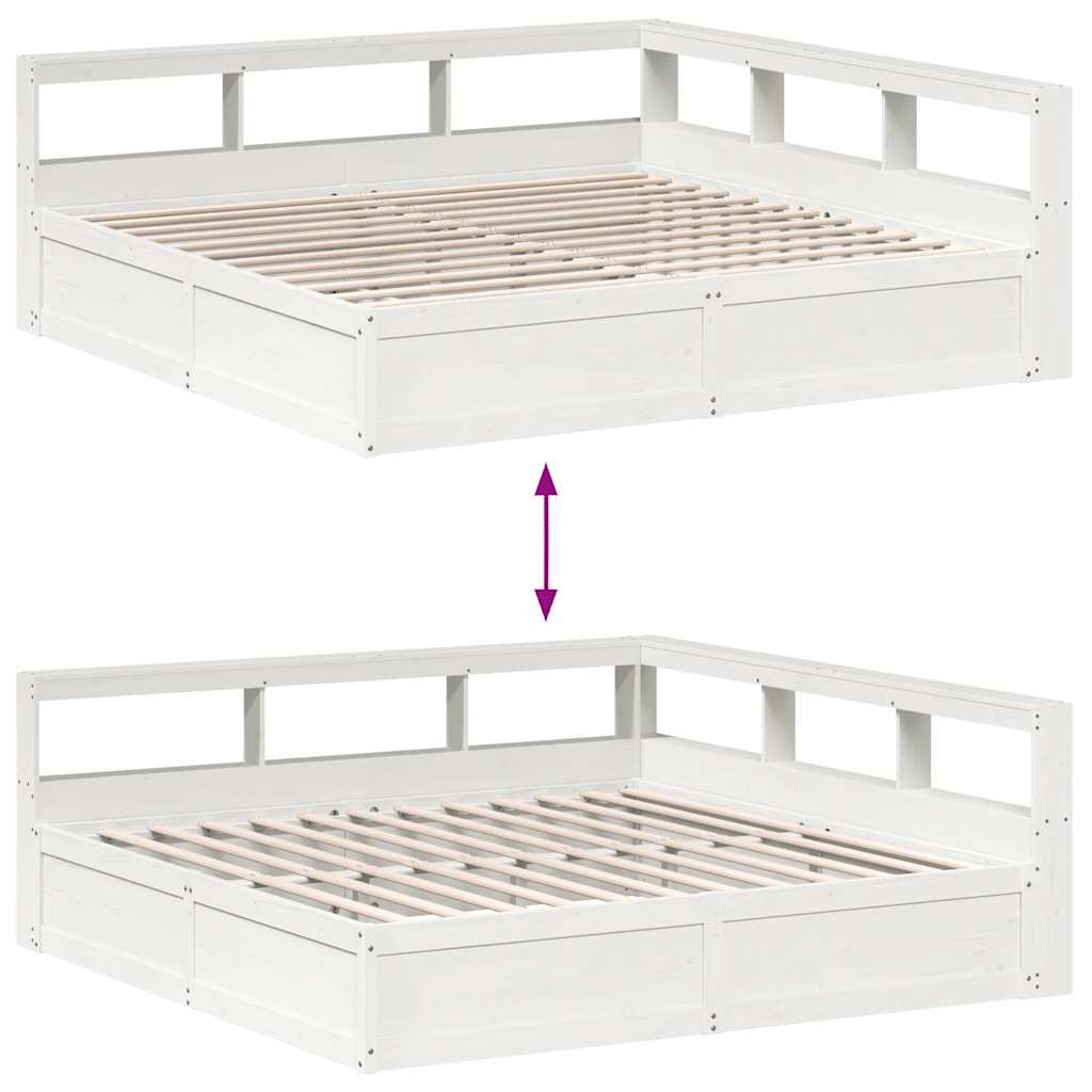 vidaXL Cama con estantería sin colchón madera maciza blanca 200x200 cm