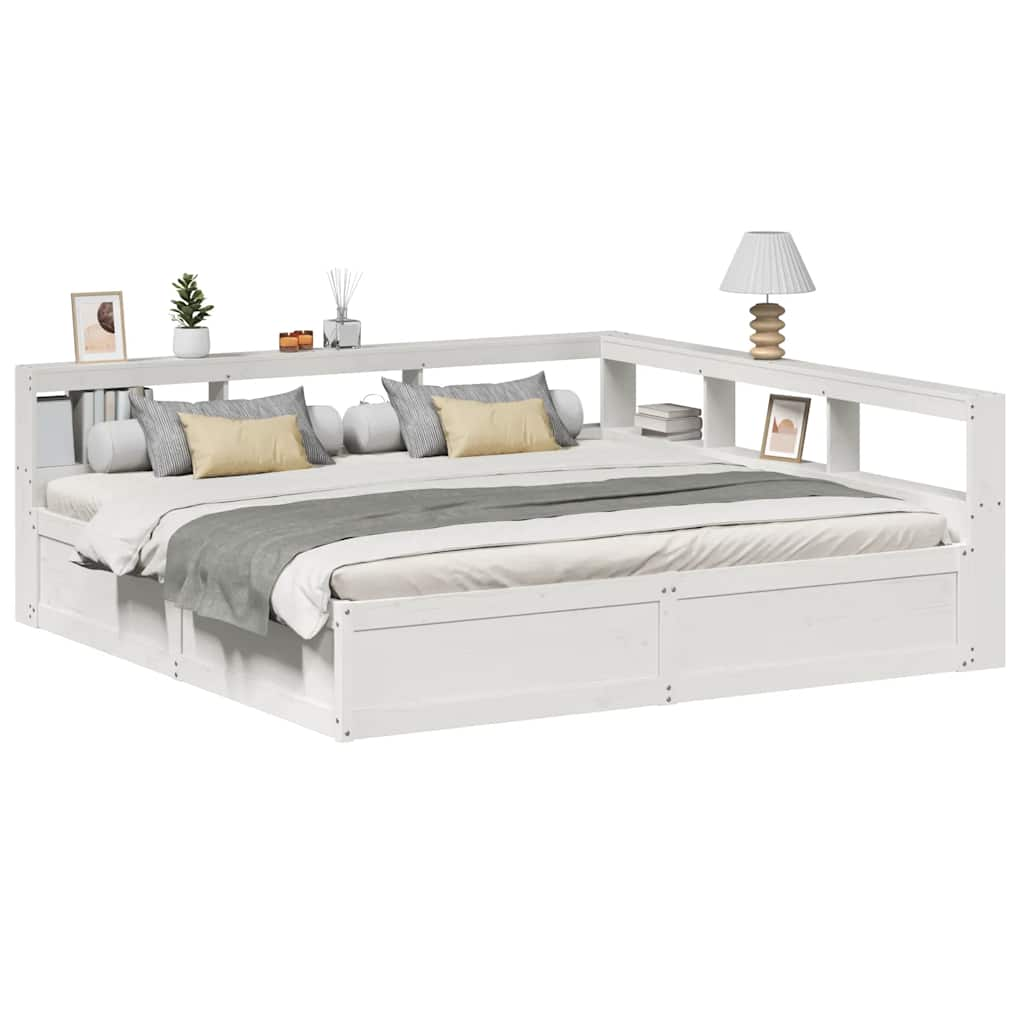 vidaXL Cama con estantería sin colchón madera maciza blanca 200x200 cm