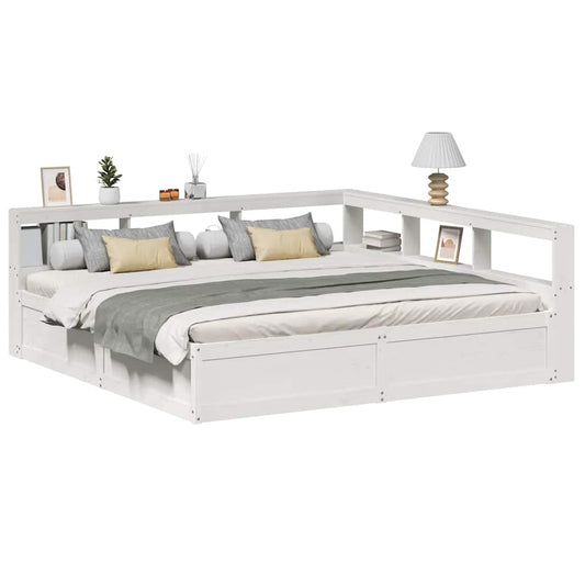 vidaXL Cama con estantería sin colchón madera maciza blanca 200x200 cm