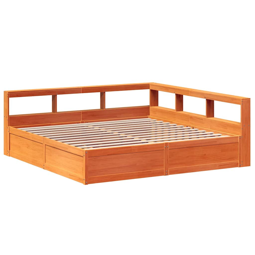 vidaXL Cama con estantería sin colchón madera maciza marrón 200x200 cm