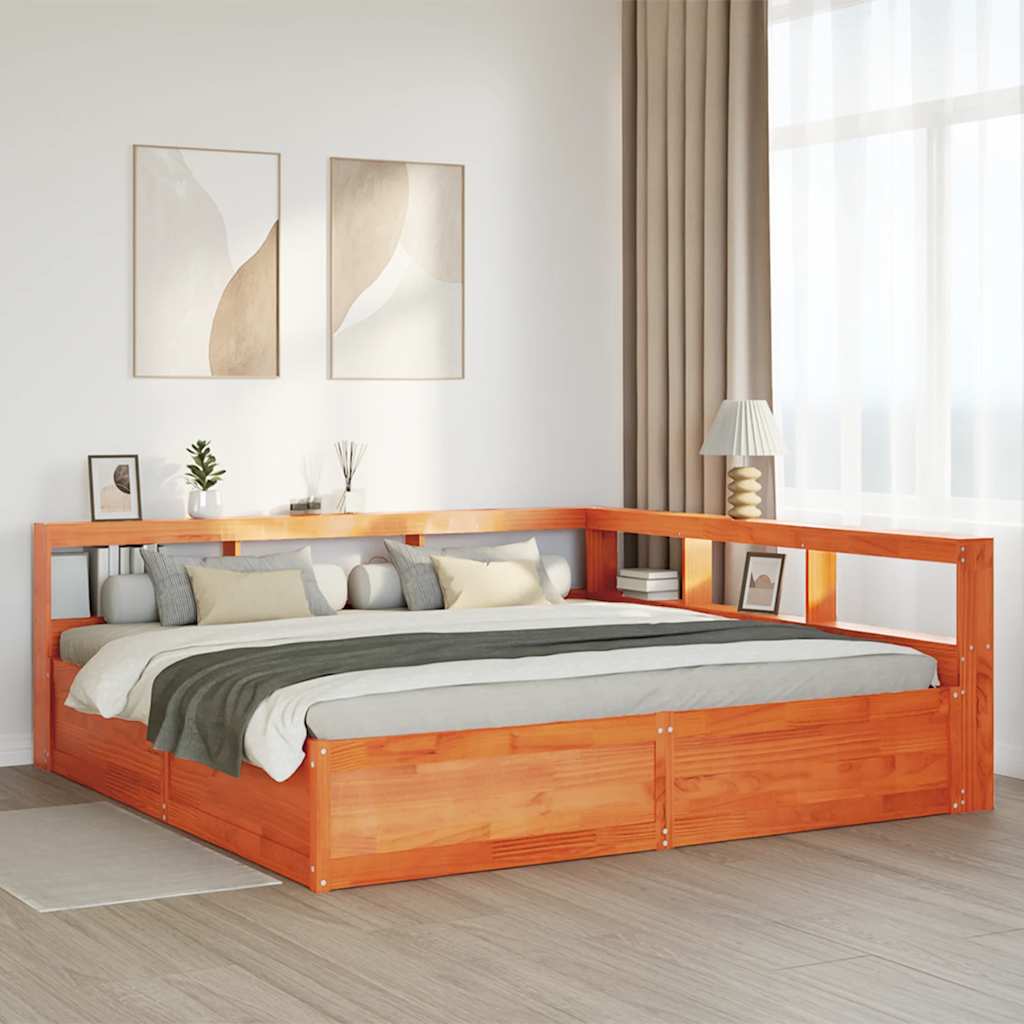 vidaXL Cama con estantería sin colchón madera maciza marrón 200x200 cm