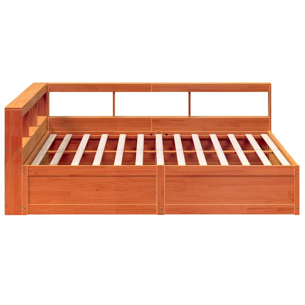 vidaXL Cama con estantería sin colchón madera maciza marrón 200x200 cm