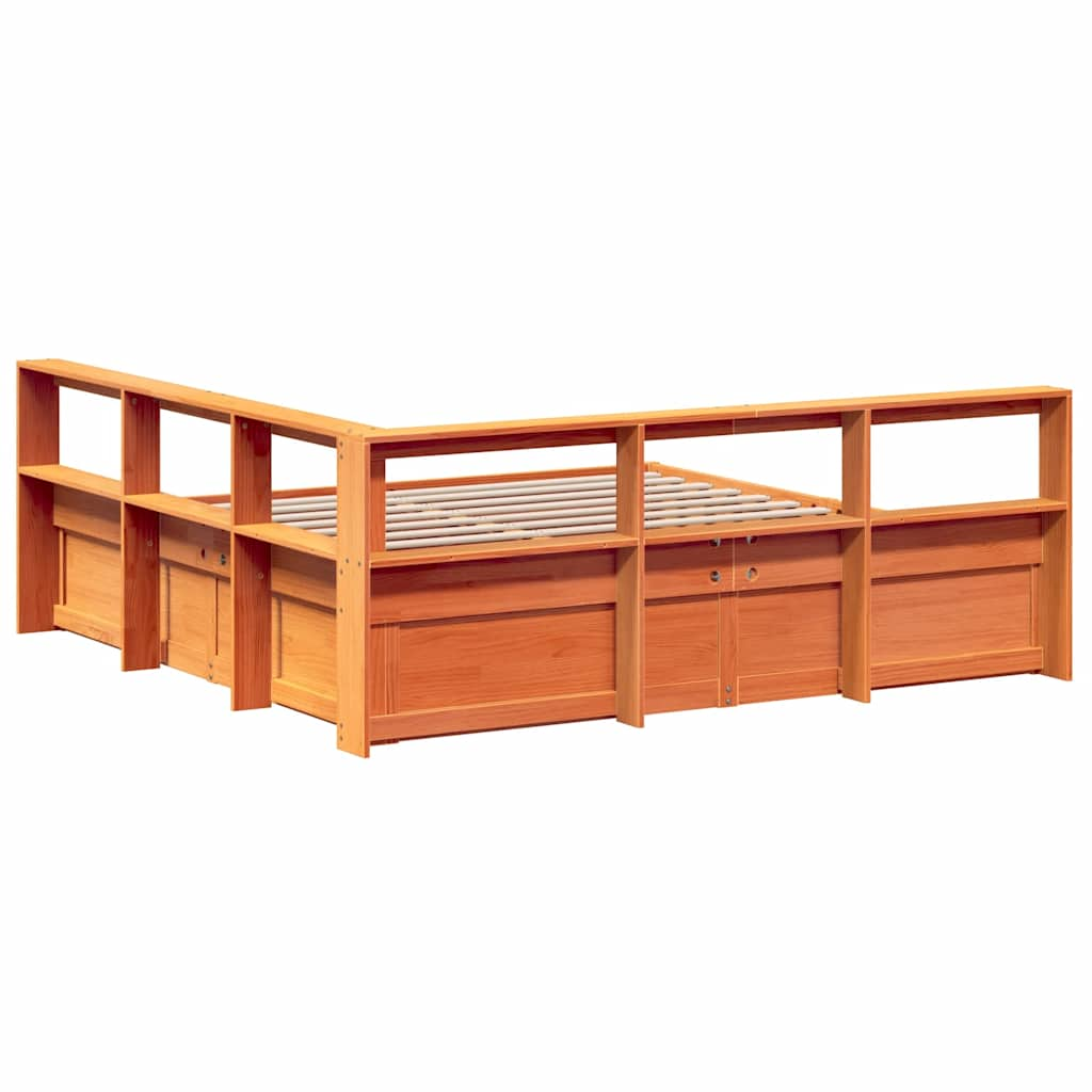 vidaXL Cama con estantería sin colchón madera maciza marrón 200x200 cm