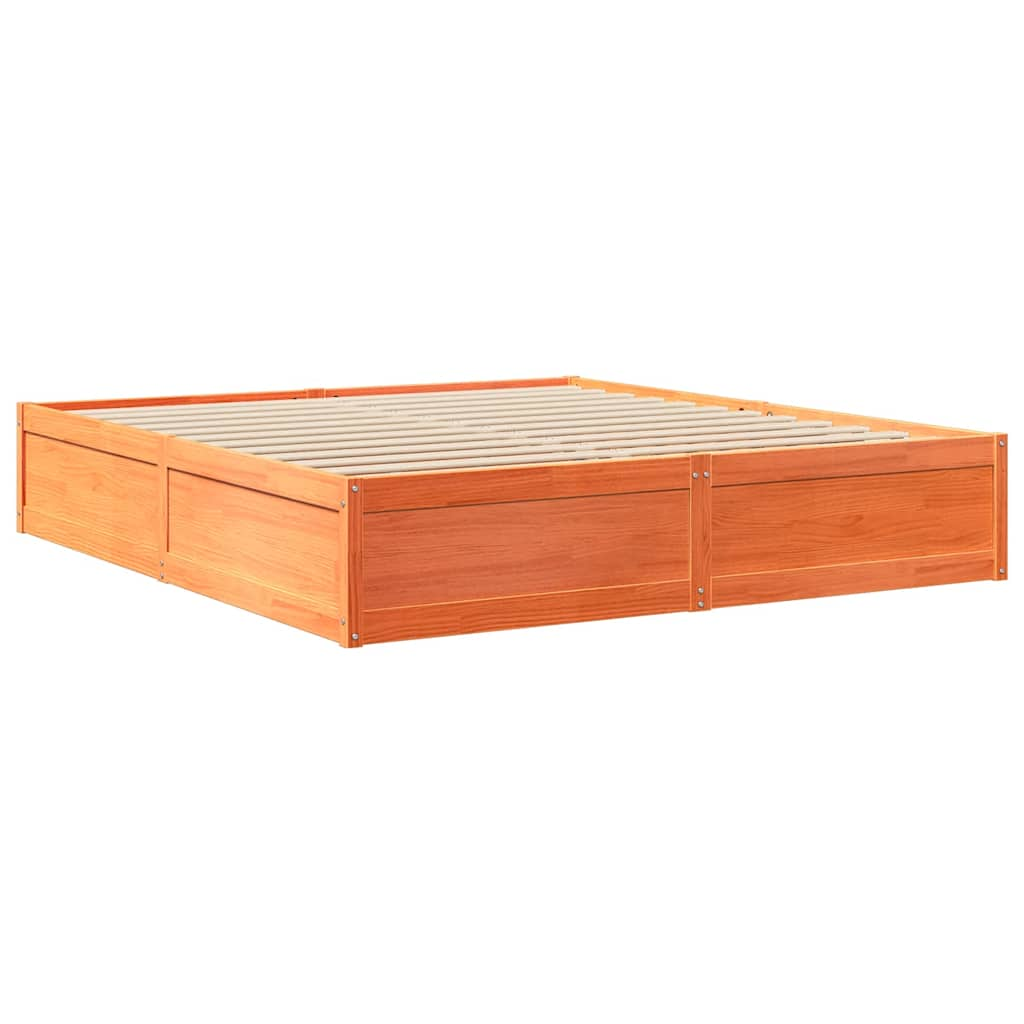 vidaXL Cama con estantería sin colchón madera maciza marrón 200x200 cm