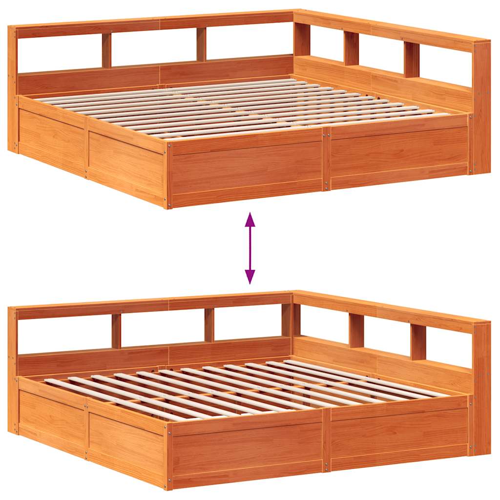 vidaXL Cama con estantería sin colchón madera maciza marrón 200x200 cm