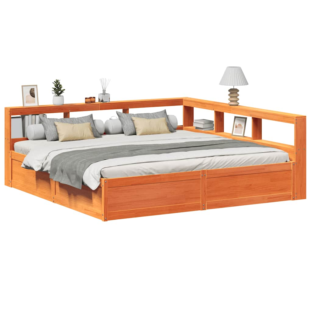 vidaXL Cama con estantería sin colchón madera maciza marrón 200x200 cm