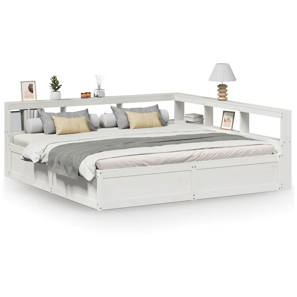 vidaXL Cama con estantería sin colchón madera maciza blanca 180x200 cm