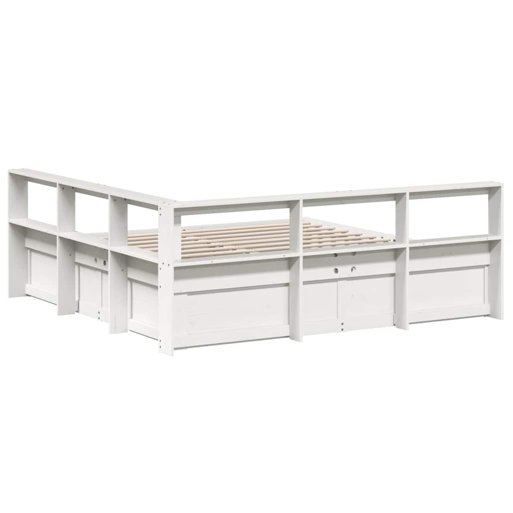 vidaXL Cama con estantería sin colchón madera maciza blanca 180x200 cm