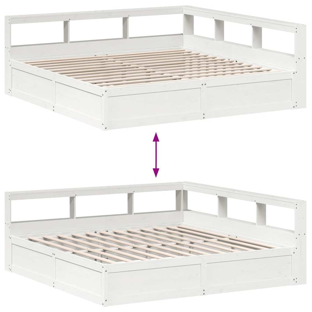 vidaXL Cama con estantería sin colchón madera maciza blanca 180x200 cm