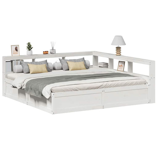 vidaXL Cama con estantería sin colchón madera maciza blanca 180x200 cm