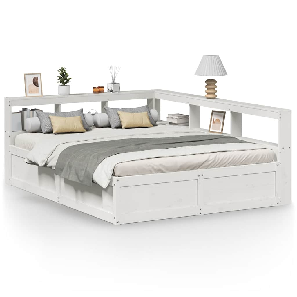 vidaXL Cama con estantería sin colchón madera maciza blanca 160x200 cm