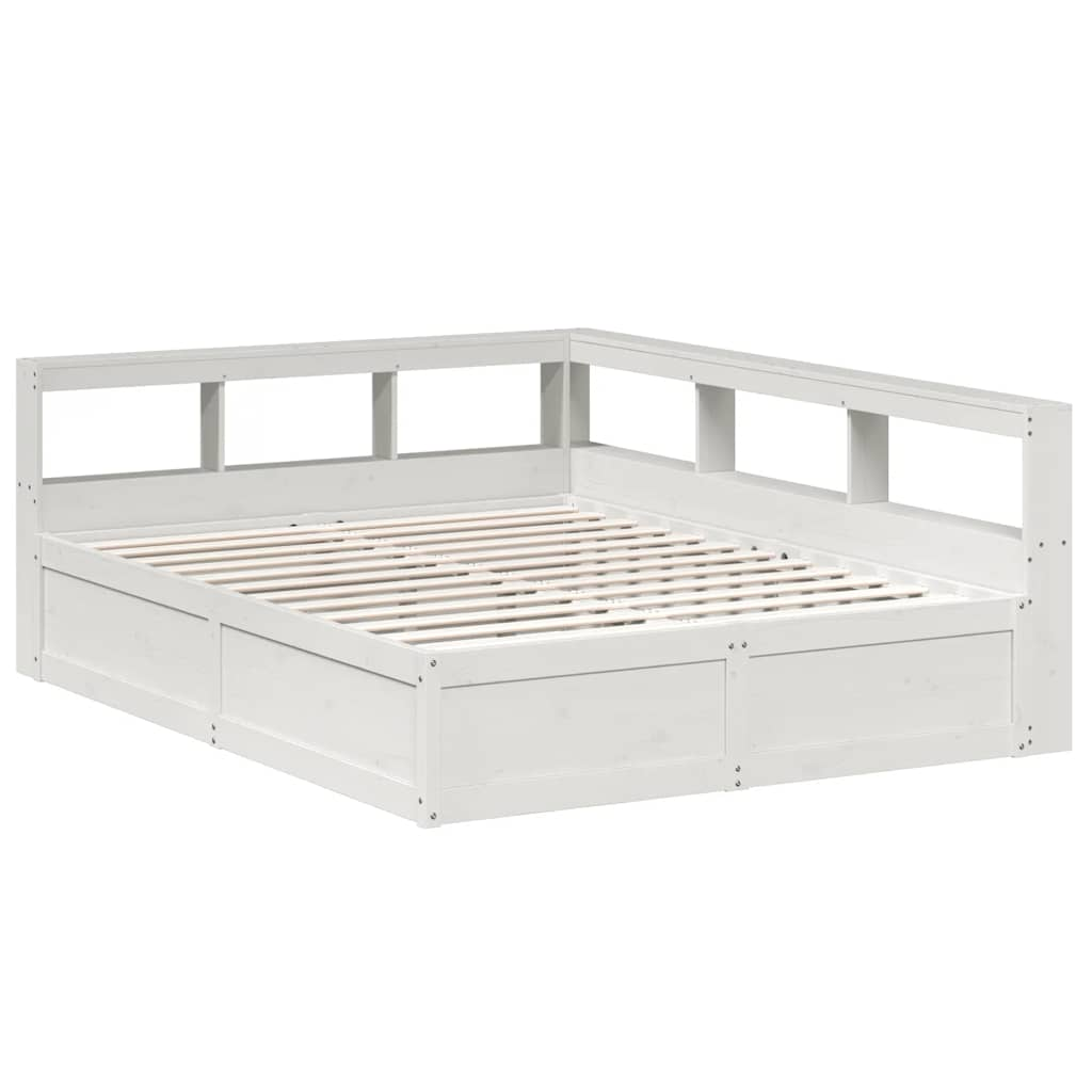 vidaXL Cama con estantería sin colchón madera maciza blanca 160x200 cm