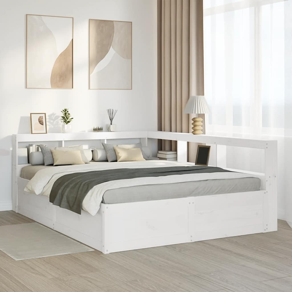 vidaXL Cama con estantería sin colchón madera maciza blanca 160x200 cm