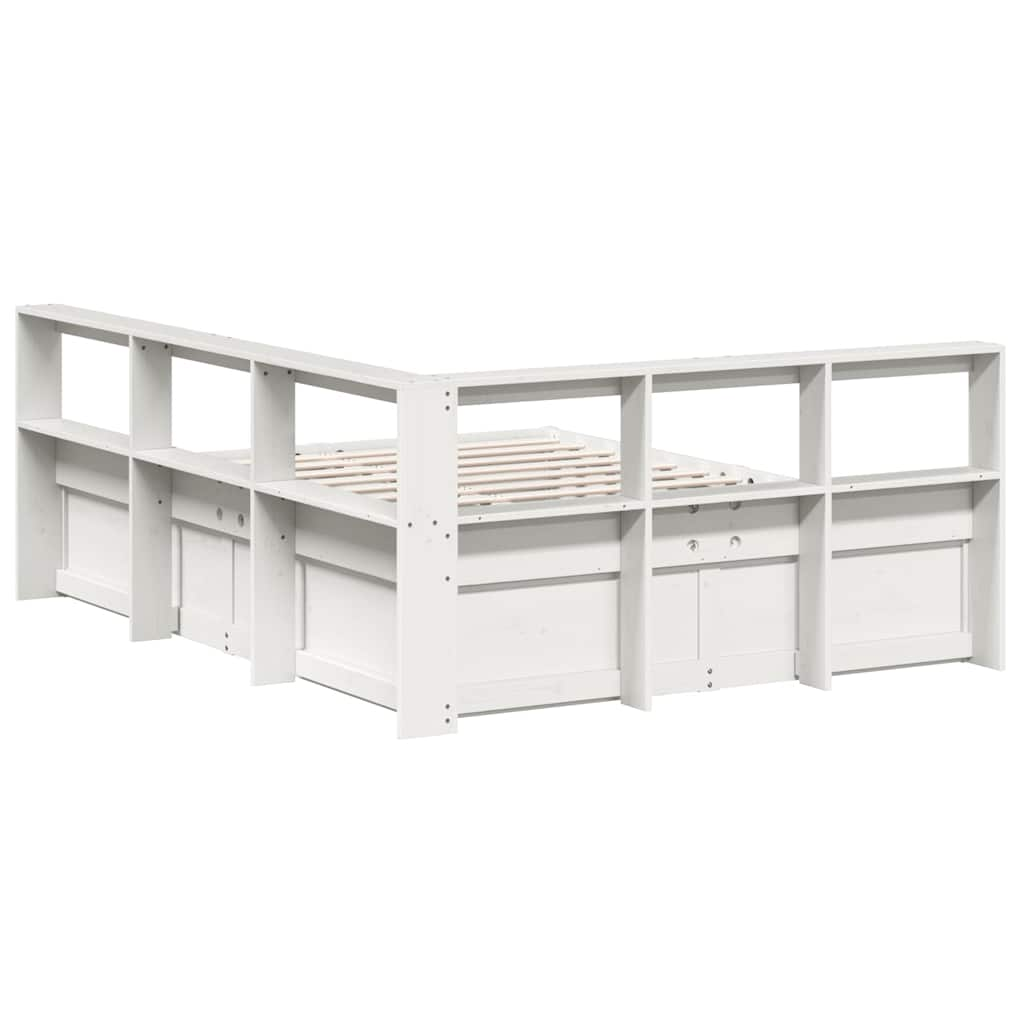 vidaXL Cama con estantería sin colchón madera maciza blanca 160x200 cm