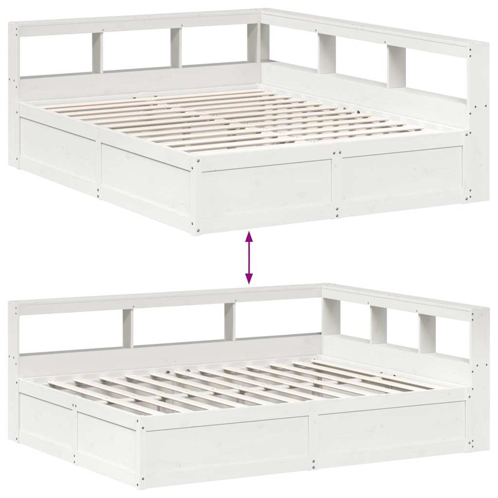 vidaXL Cama con estantería sin colchón madera maciza blanca 160x200 cm