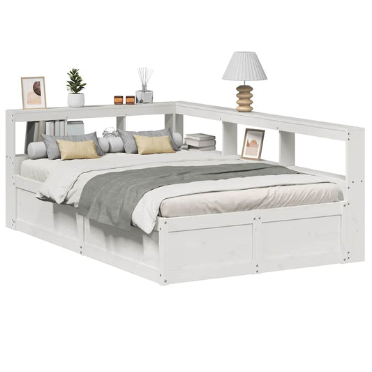 vidaXL Cama con estantería sin colchón madera maciza blanca 160x200 cm