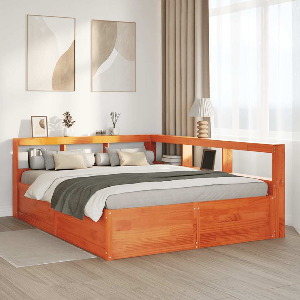 vidaXL Cama con estantería sin colchón madera maciza marrón 160x200 cm