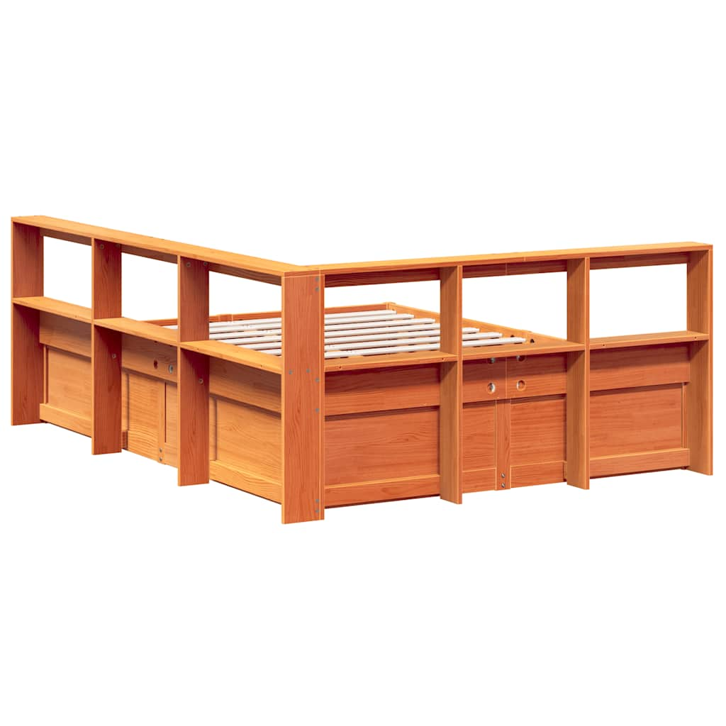 vidaXL Cama con estantería sin colchón madera maciza marrón 160x200 cm