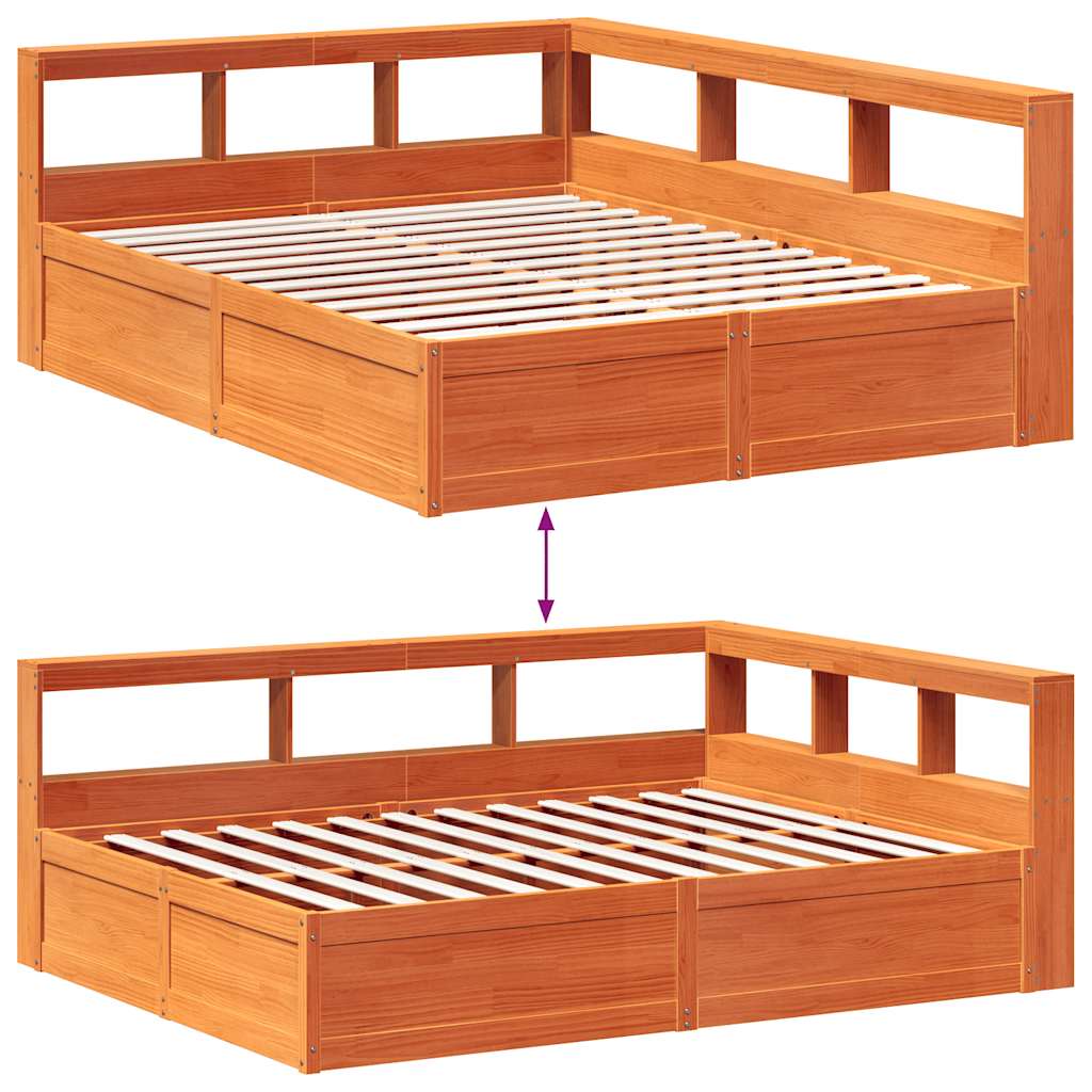 vidaXL Cama con estantería sin colchón madera maciza marrón 160x200 cm