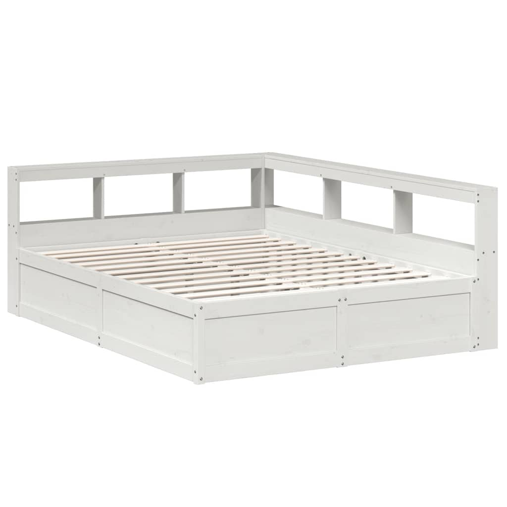 vidaXL Cama con estantería sin colchón madera maciza blanca 150x200 cm