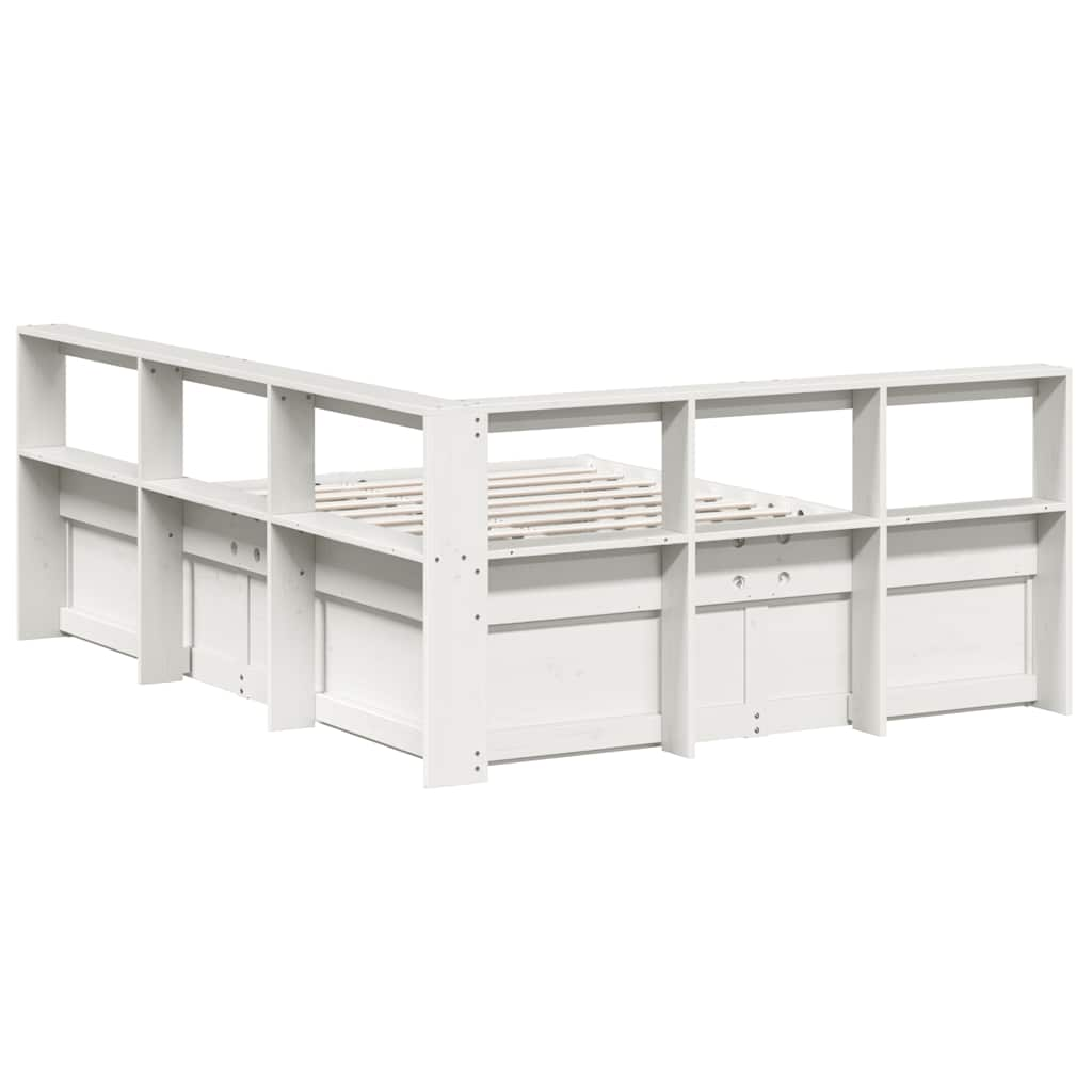 vidaXL Cama con estantería sin colchón madera maciza blanca 150x200 cm