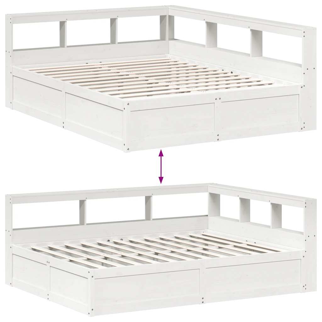 vidaXL Cama con estantería sin colchón madera maciza blanca 150x200 cm