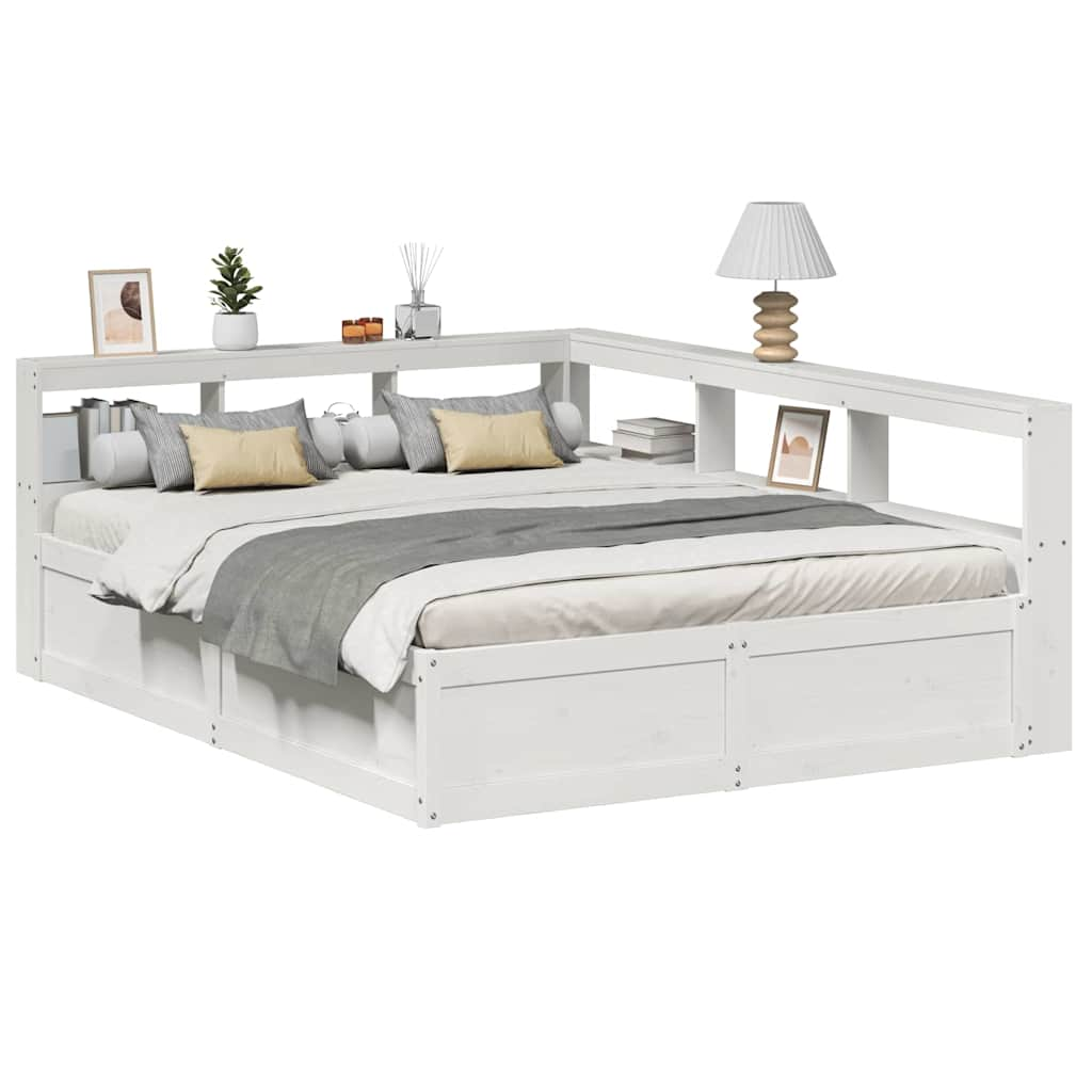 vidaXL Cama con estantería sin colchón madera maciza blanca 150x200 cm