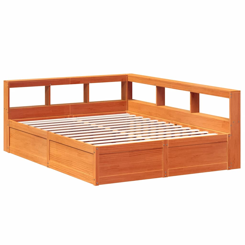 vidaXL Cama con estantería sin colchón madera maciza marrón 150x200 cm