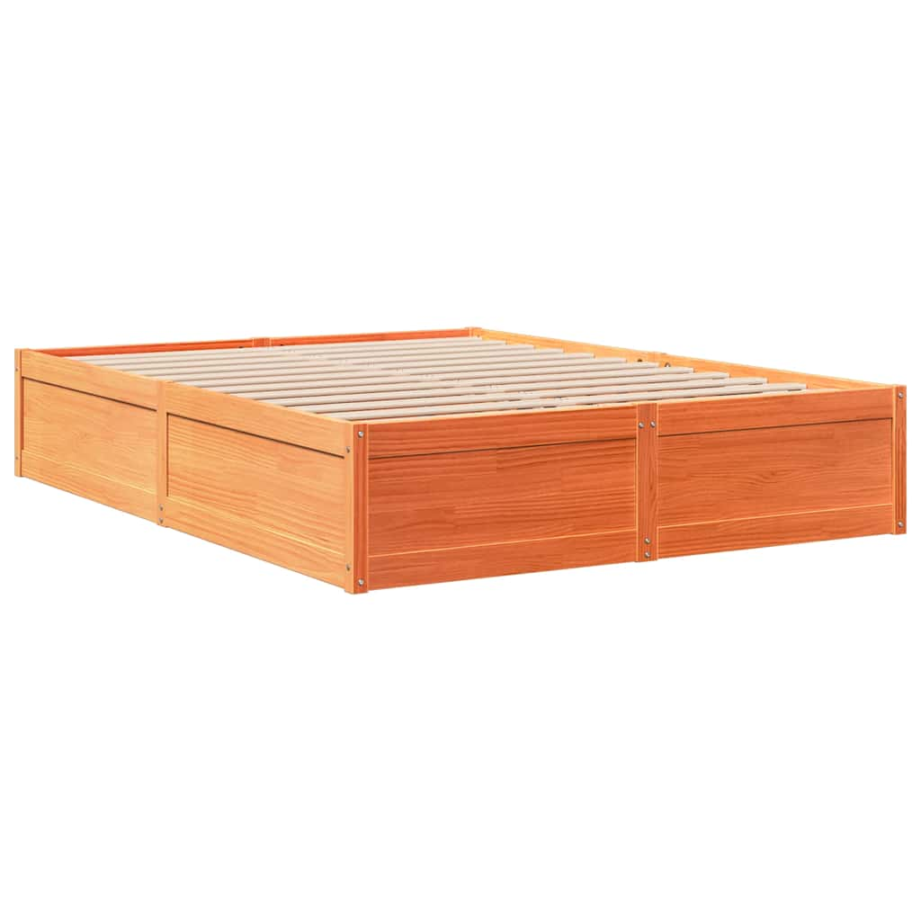 vidaXL Cama con estantería sin colchón madera maciza marrón 150x200 cm