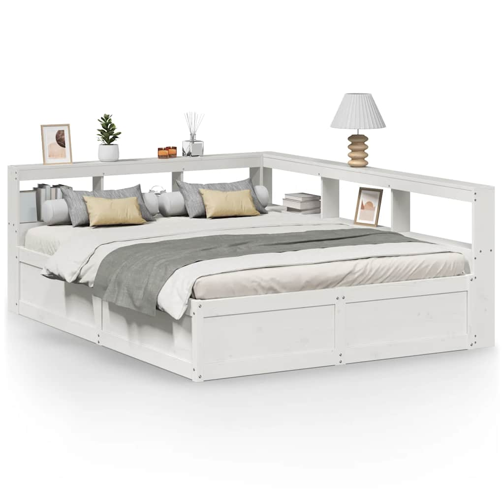 vidaXL Cama con estantería sin colchón madera maciza blanca 140x200 cm