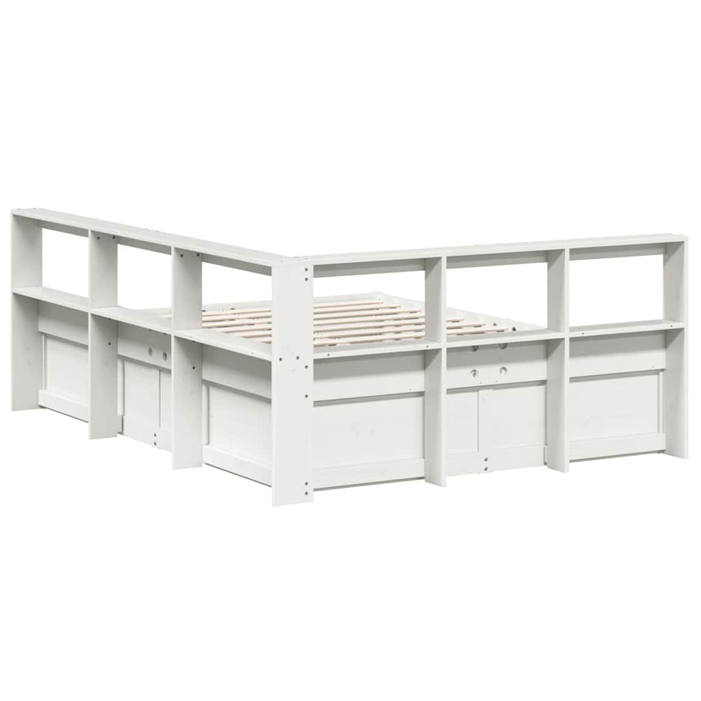 vidaXL Cama con estantería sin colchón madera maciza blanca 140x200 cm