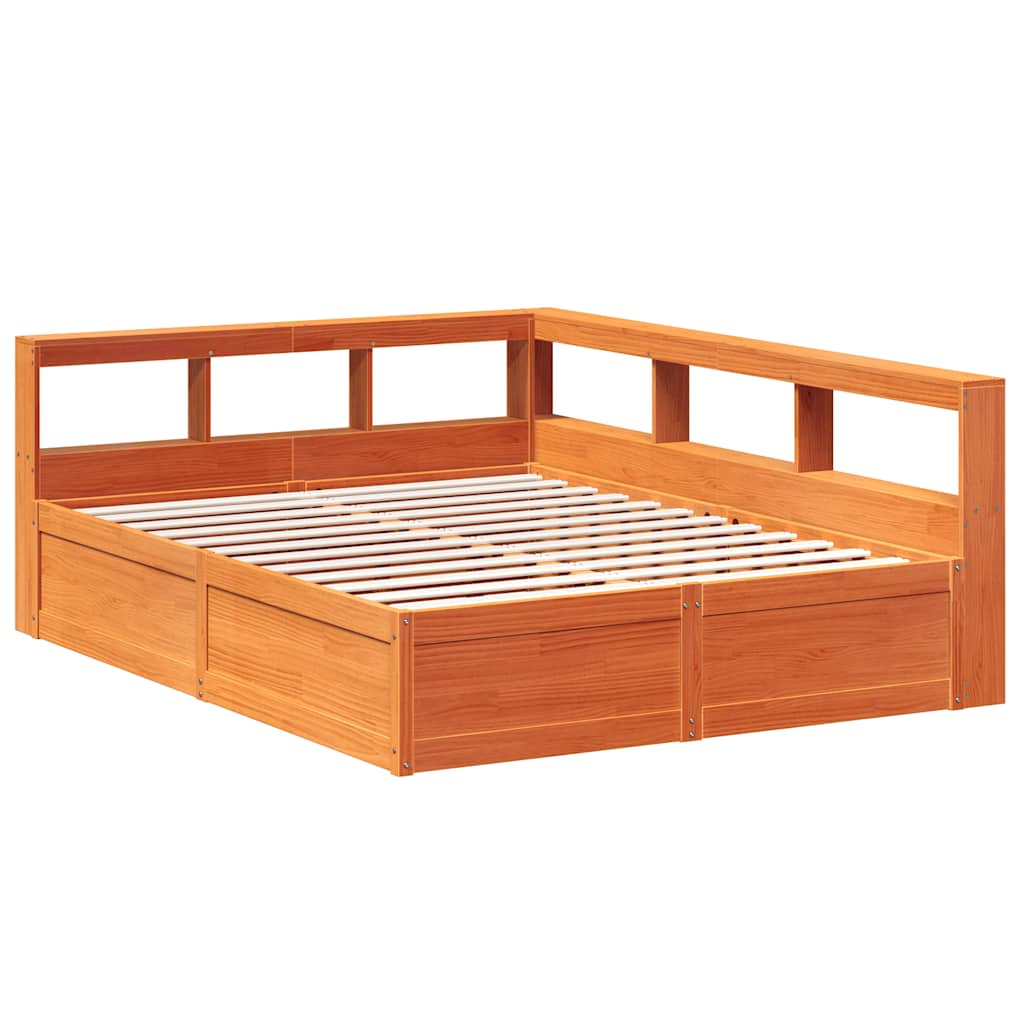 vidaXL Cama con estantería sin colchón madera maciza marrón 140x200 cm