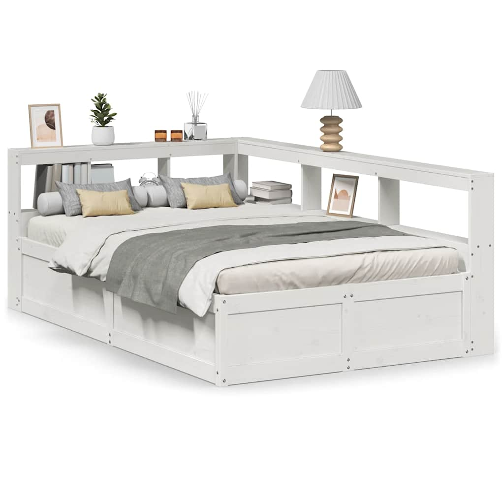 vidaXL Cama con estantería sin colchón madera maciza blanca 120x200 cm