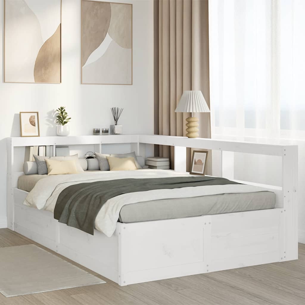 vidaXL Cama con estantería sin colchón madera maciza blanca 120x200 cm